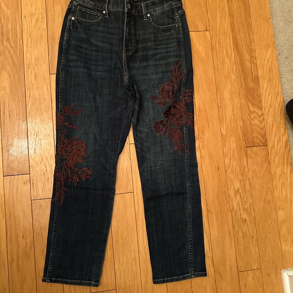 White House Black Market Dark Blue Floral Jeans